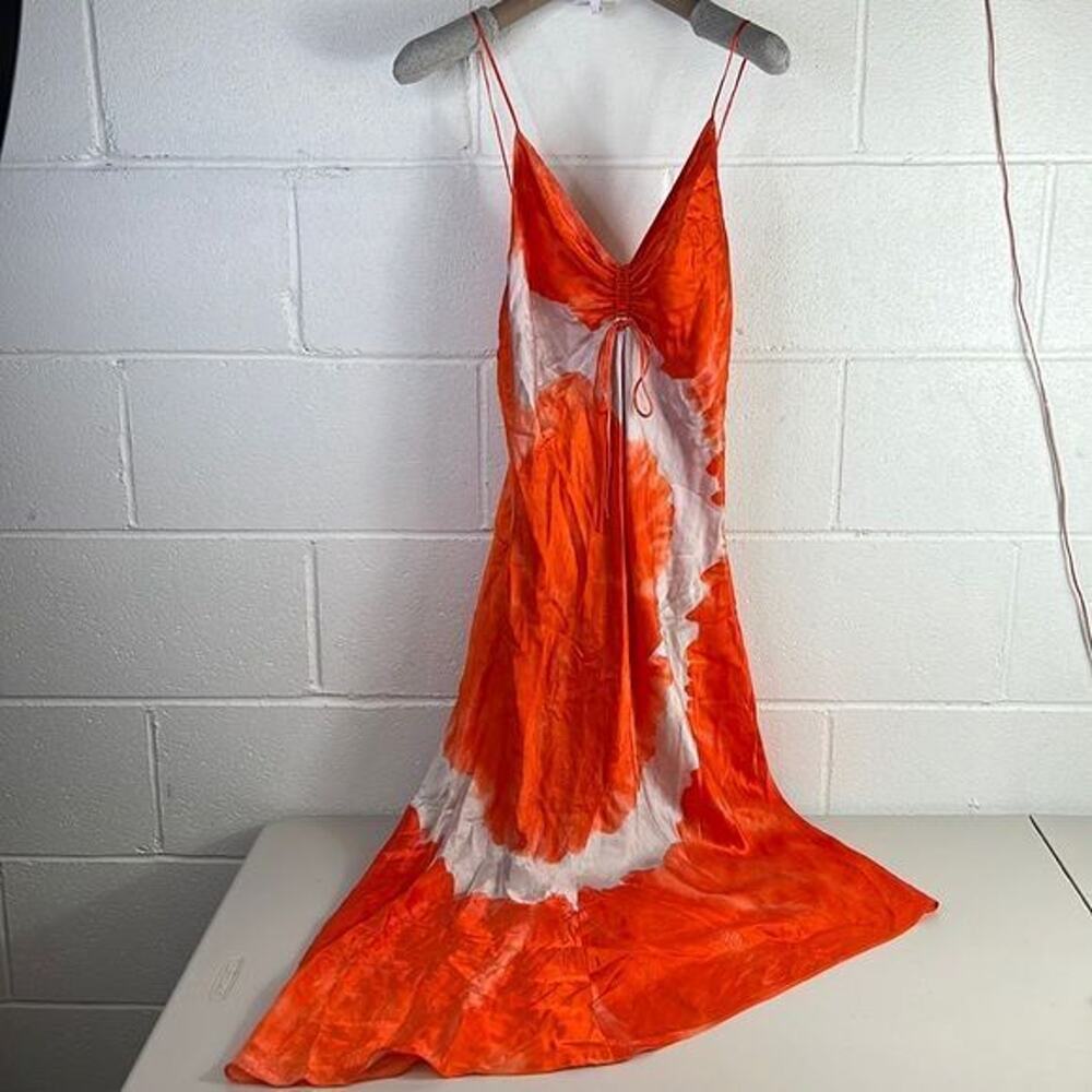 RTR AllSaintsAlexia Marinana Dress Orange White Tie-dye Sz 2 midi satin slip - Picture 4 of 8